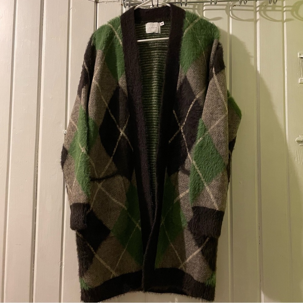 LUSH jacquard argyle cardigan-large NWOT